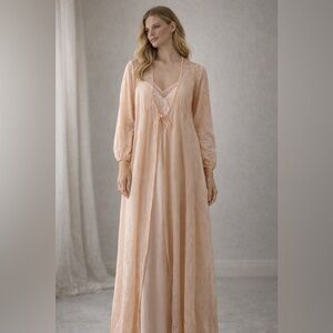 Rare Vintage Janice Young for Vanessa Silk Slip & Chemise Set Peach Size Small